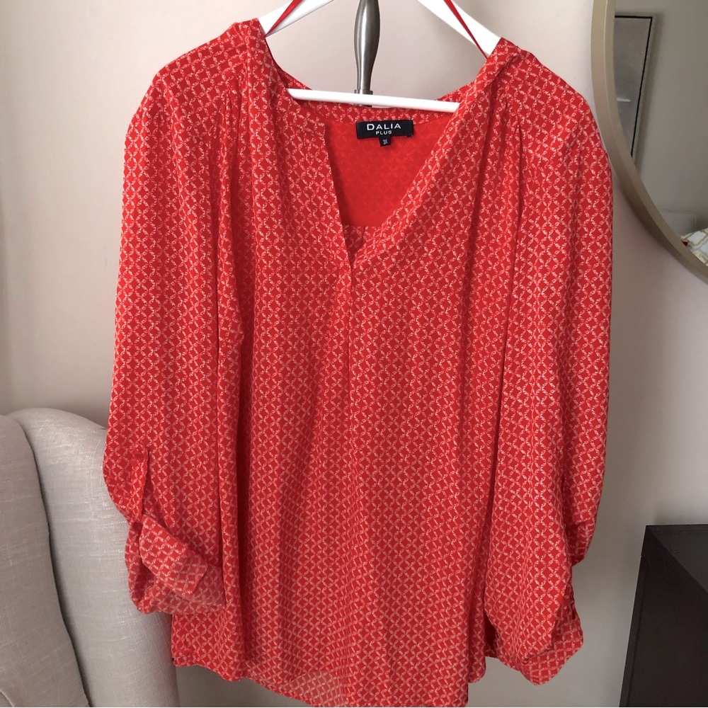 Dalia 3X Coral Orange Flowing Blouse Office Casual Resortwear Breezy Lightweight